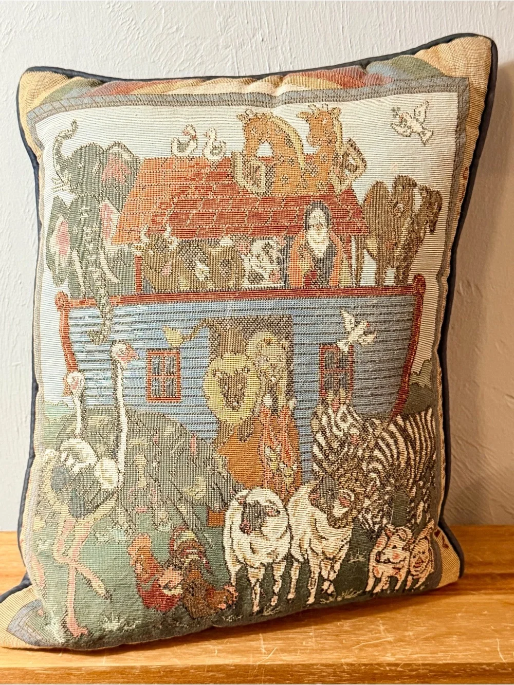 Vintage Noah's Ark Tapestry Pillow with Animals - Multicolor
